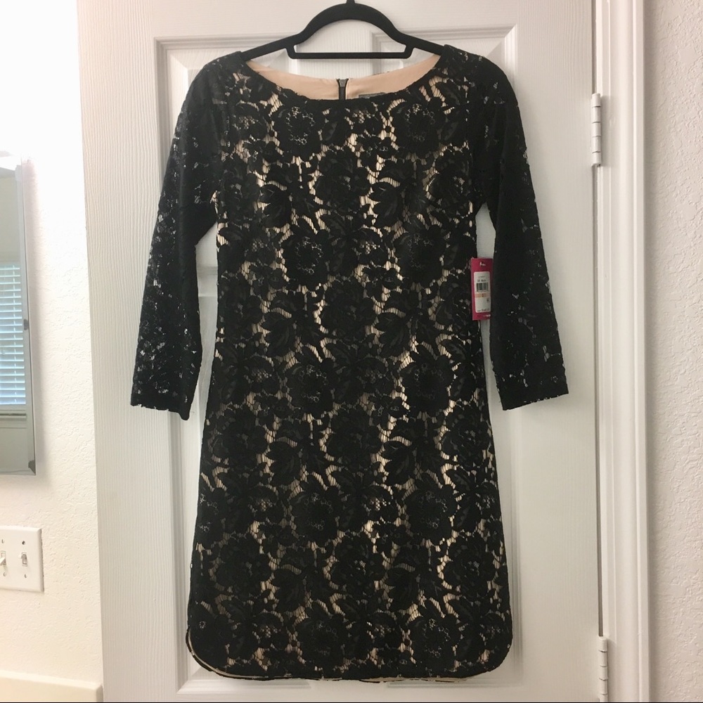 NWT. Vince Camuto Black Lace Dress (Size 2)